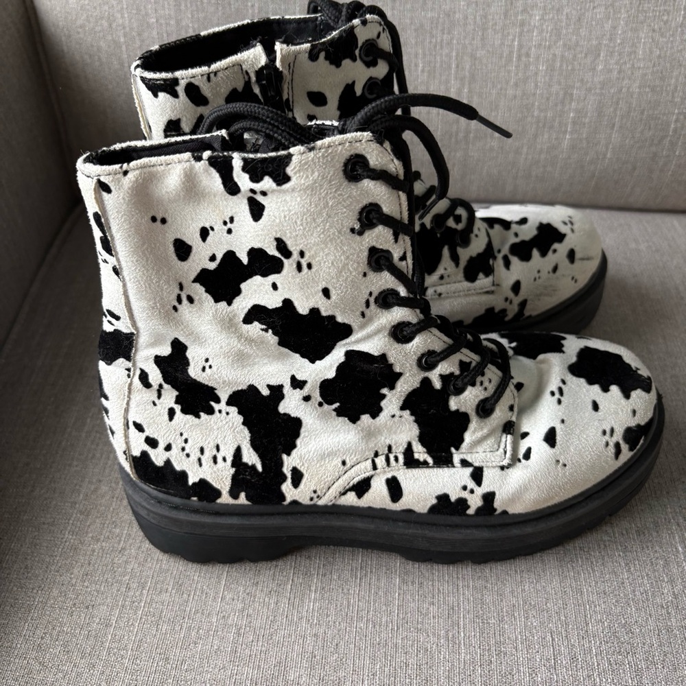 Women’s Faux Cow Suede Lace Up Combat Style Boots - Size 38/7.5-8